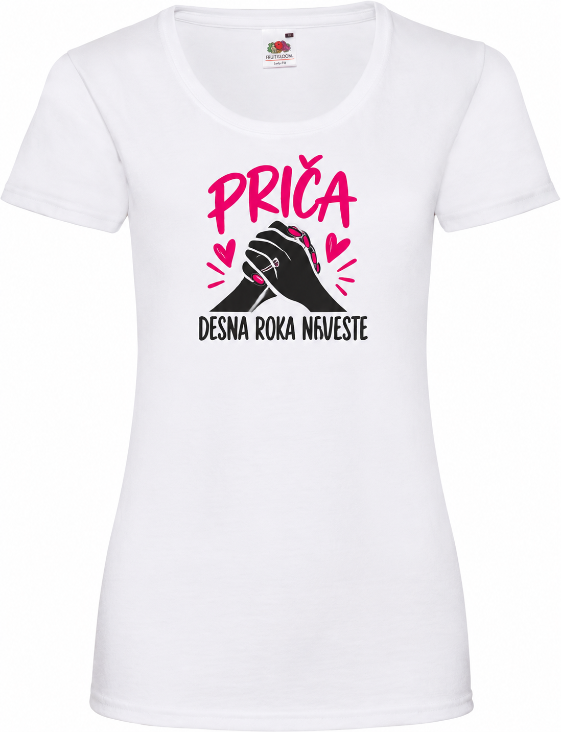 Ženska majica za dekliščino Priča, desna roka neveste, bela osnovna Lady-Fit Valueweight
