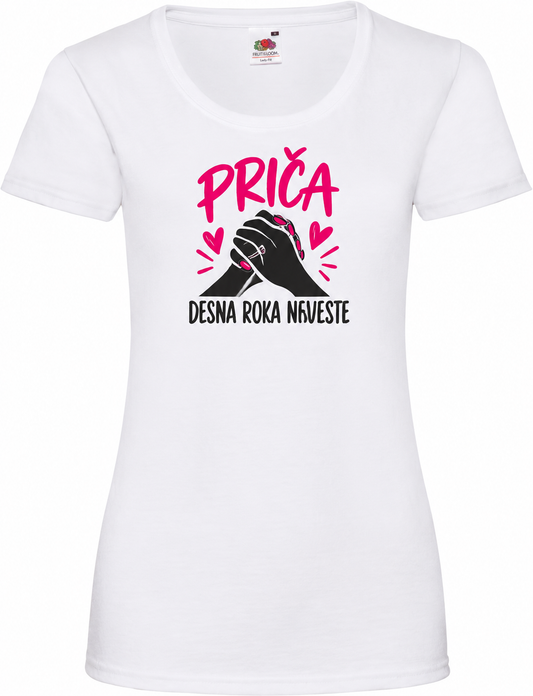 Ženska majica za dekliščino Priča, desna roka neveste, bela osnovna Lady-Fit Valueweight