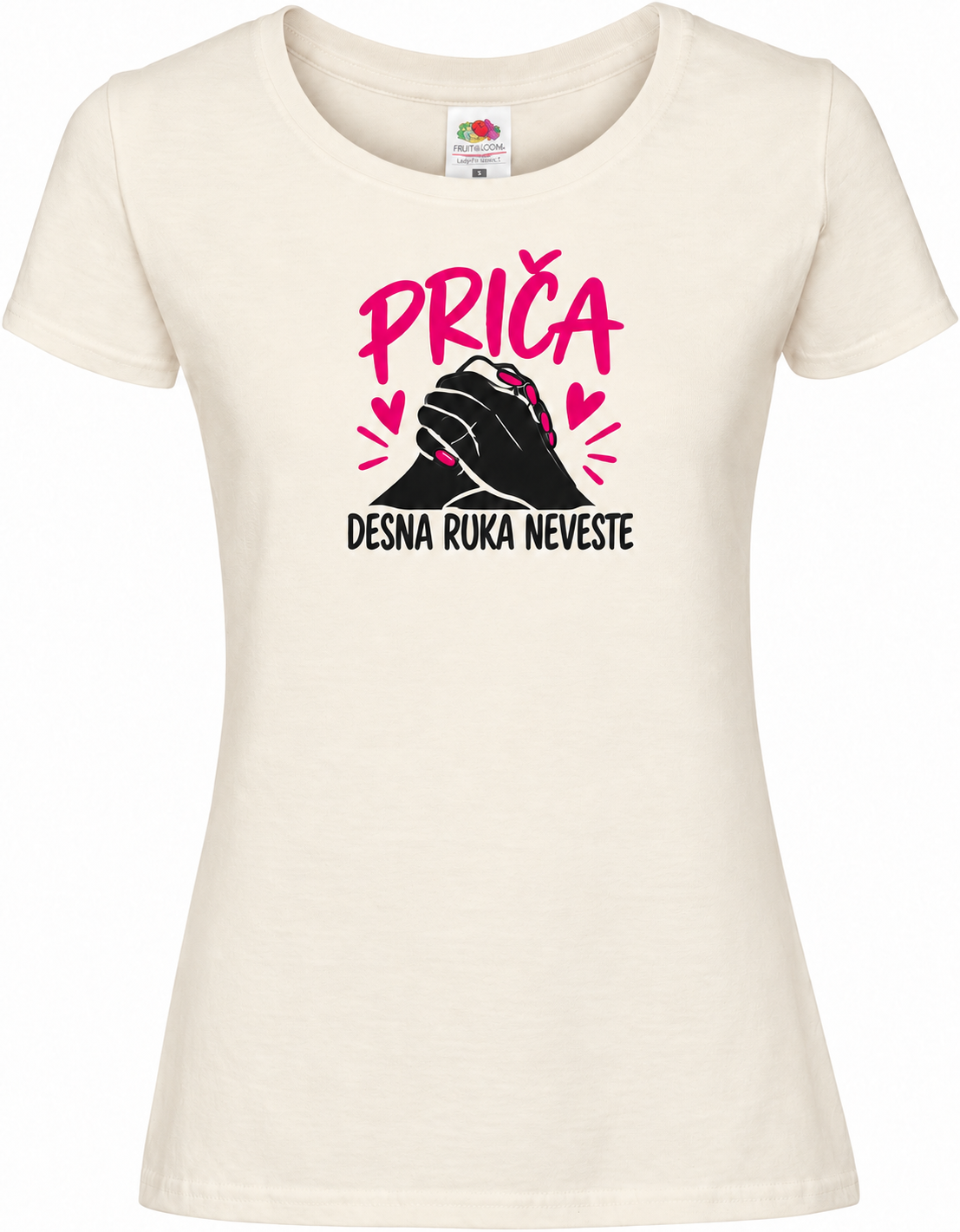 Ženska majica za dekliščino prica-desna-roka-neveste, naravna premium Lady-Fit Iconic 195
