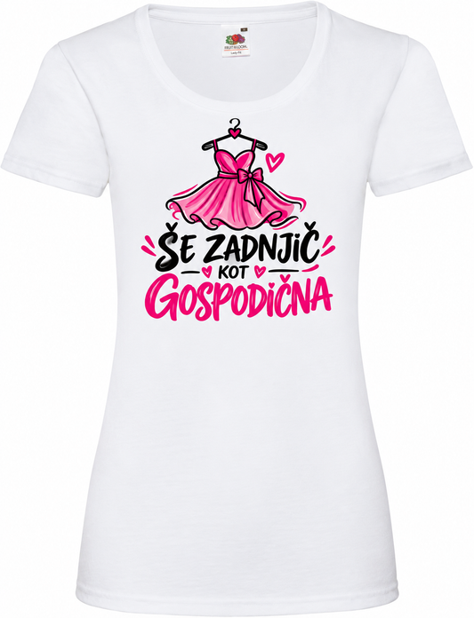 Ženska majica za dekliščino Še zadnjič kot gospodična, bela osnovna Lady-Fit Valueweight