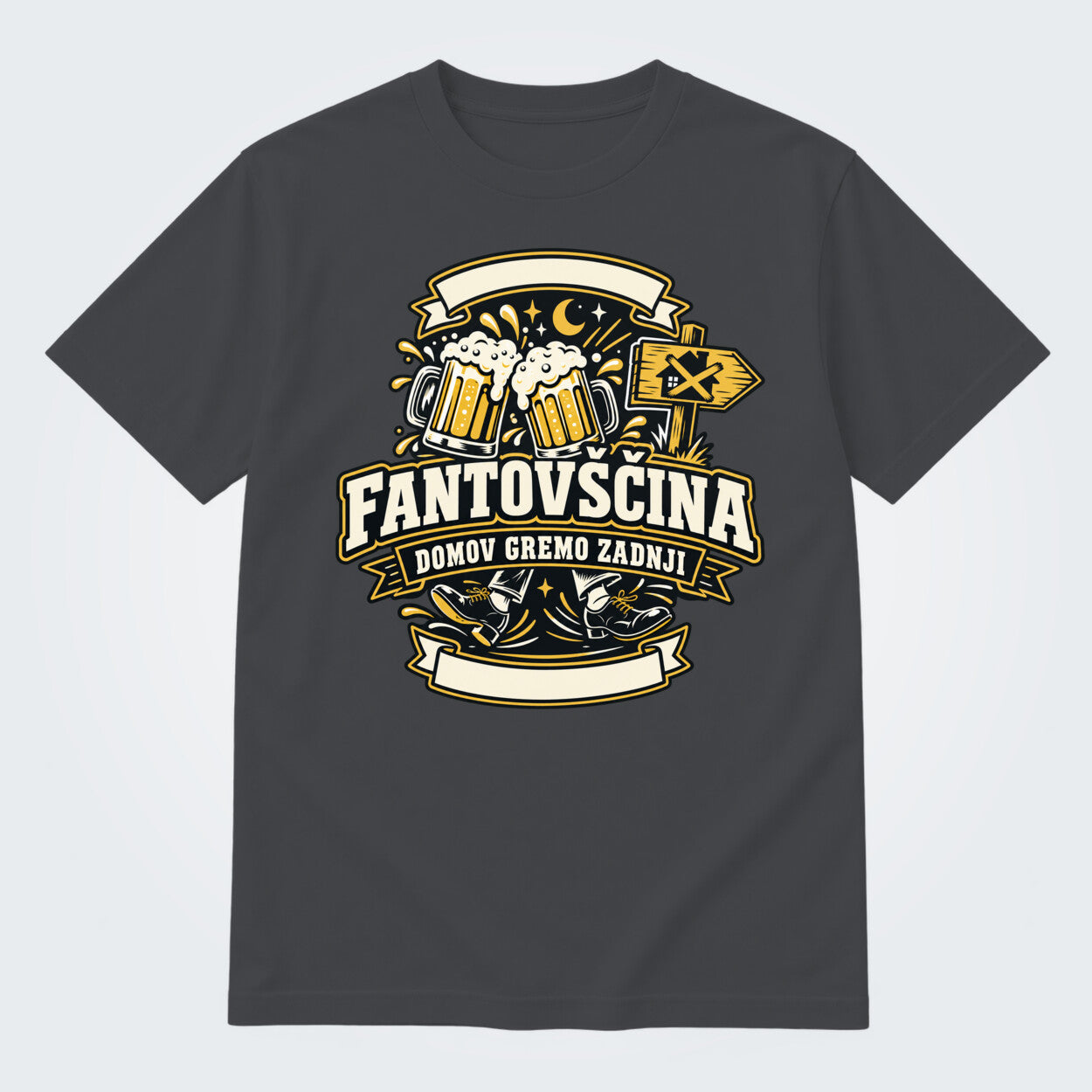 Personalizirana majica za fantovščino - Domov gremo zadnji, barva Grafitna
