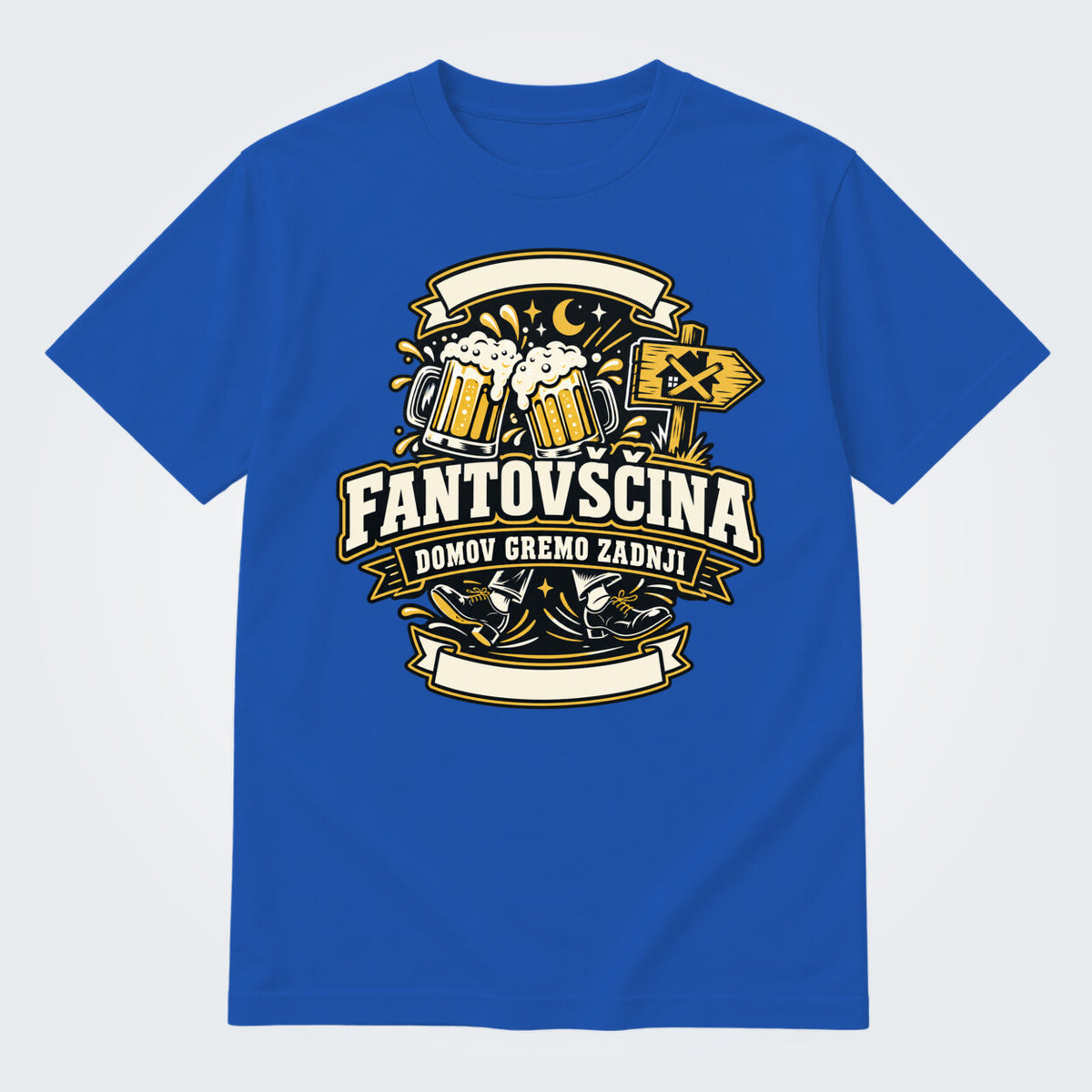 Personalizirana majica za fantovščino - Domov gremo zadnji, barva Kraljevo modra