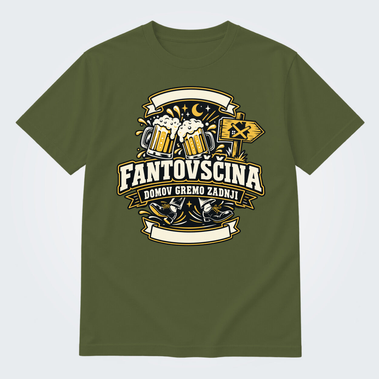 Personalizirana majica za fantovščino - Domov gremo zadnji, barva Olivna