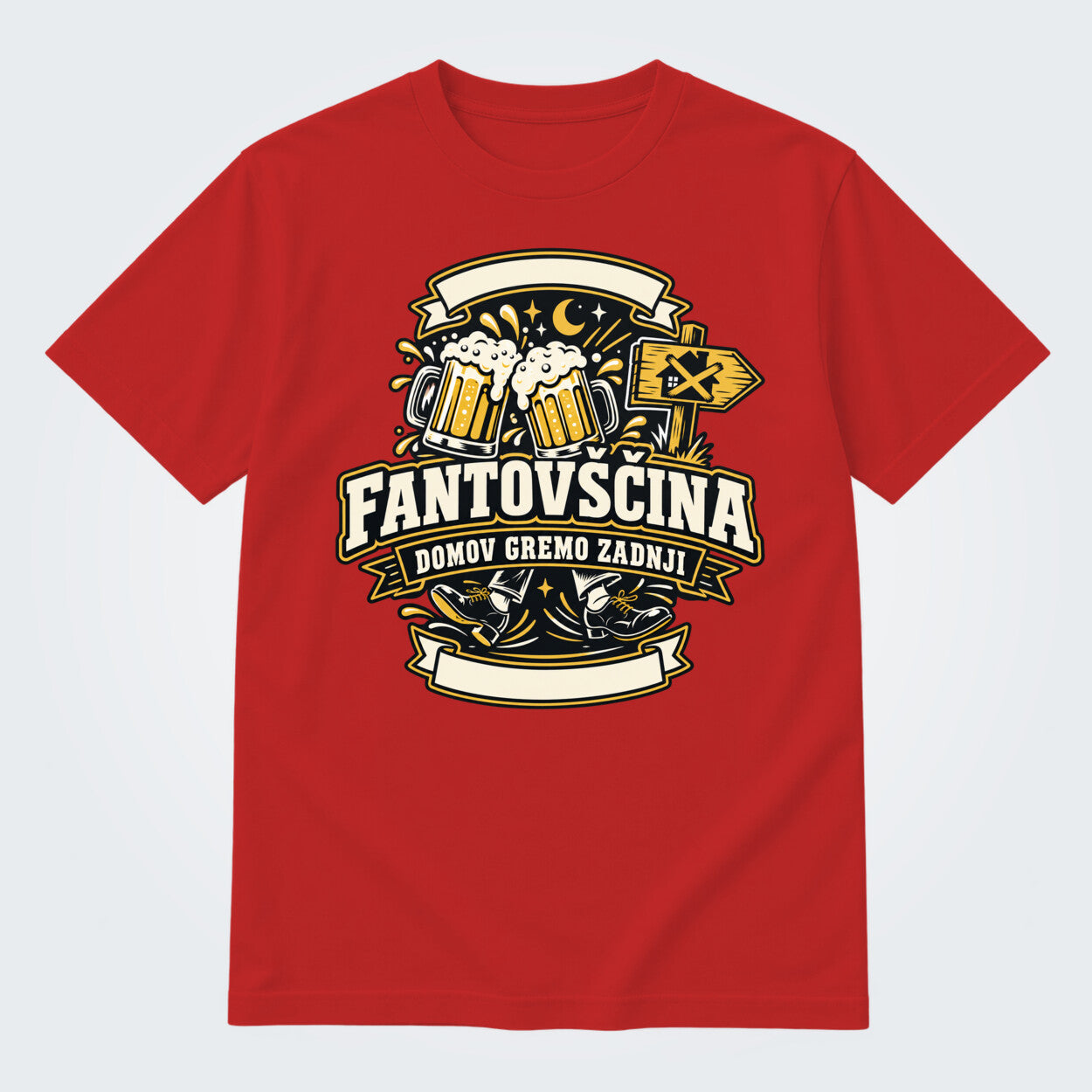 Personalizirana majica za fantovščino - Domov gremo zadnji, barva Rdeča