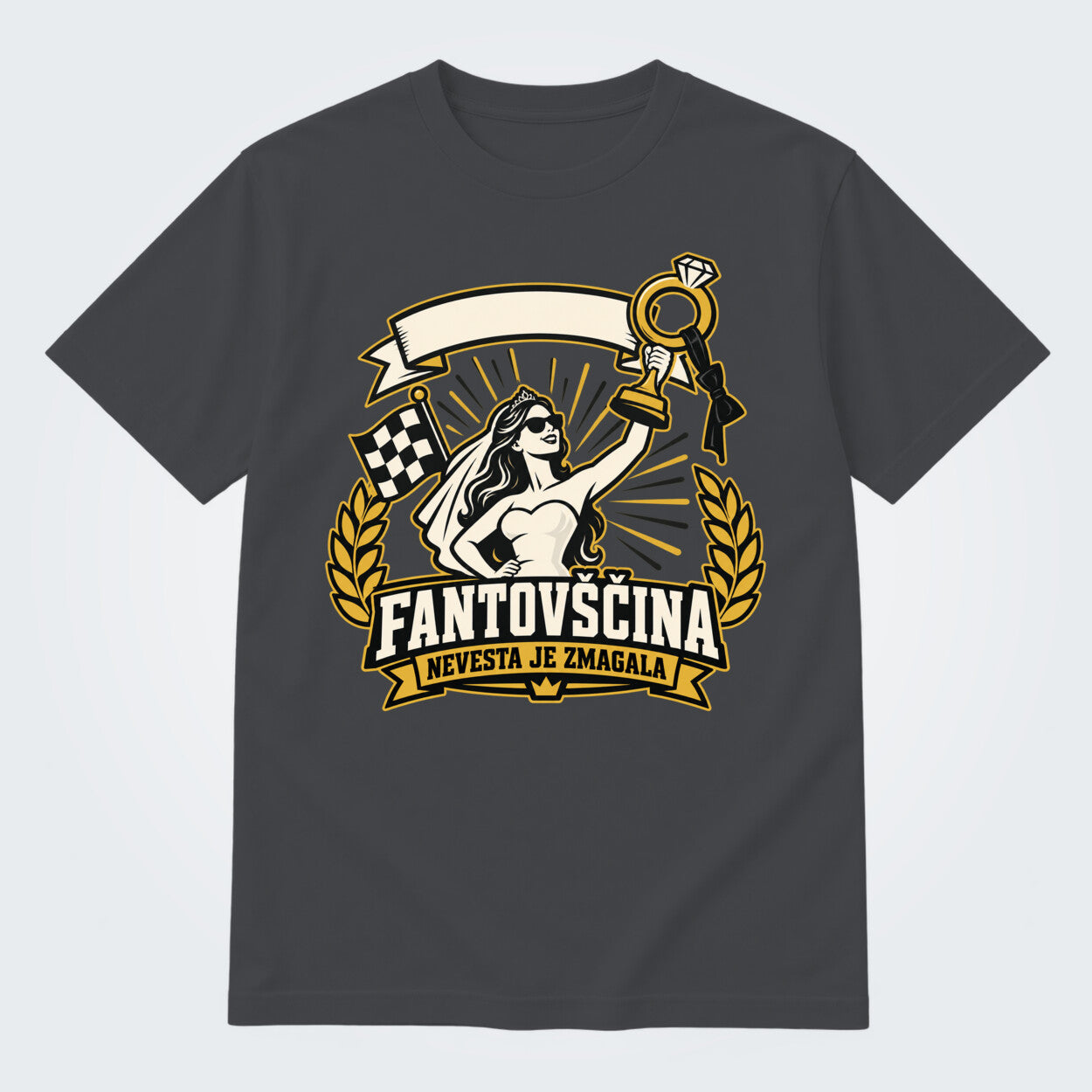 Personalizirana majica za fantovščino - Nevesta je zmagala, barva Grafitna
