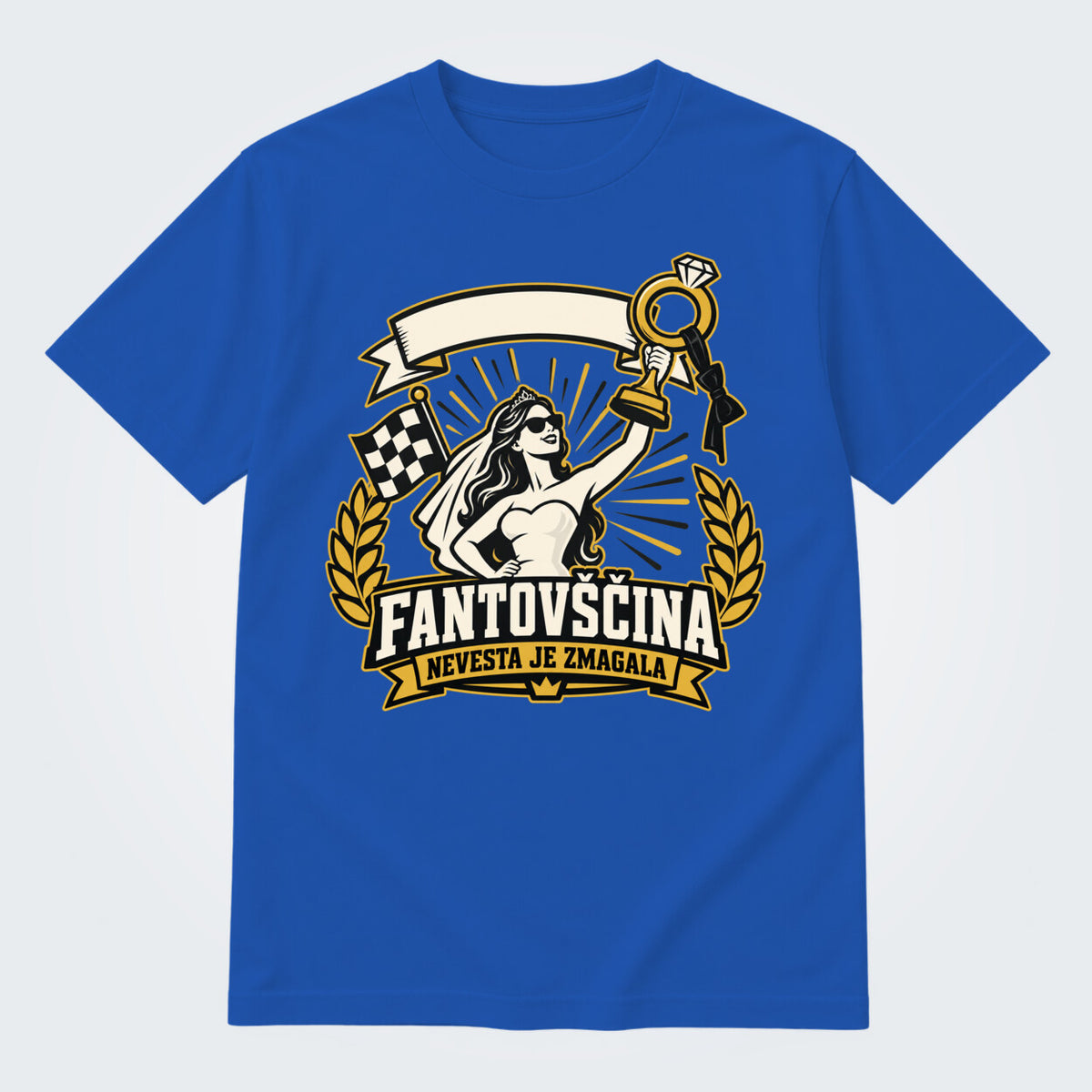 Personalizirana majica za fantovščino - Nevesta je zmagala, barva Kraljevo modra