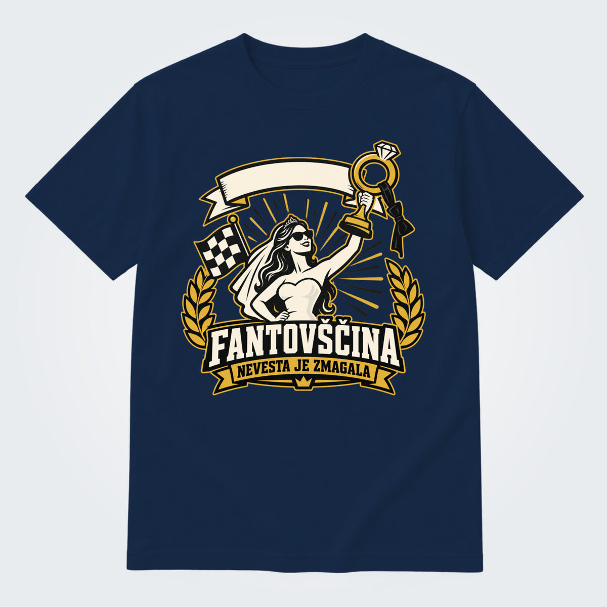 Personalizirana majica za fantovščino - Nevesta je zmagala, barva Mornarsko modra
