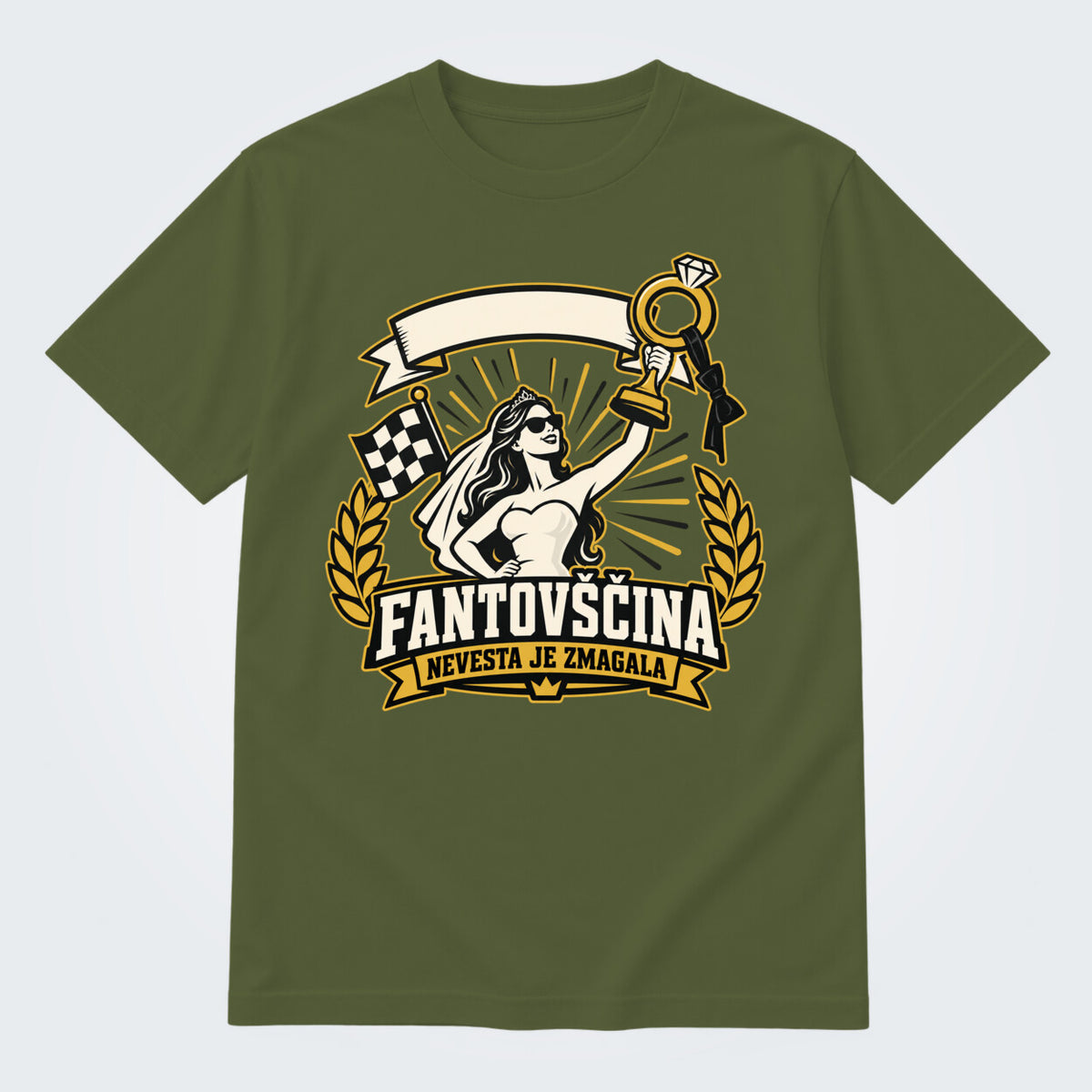Personalizirana majica za fantovščino - Nevesta je zmagala, barva Olivna