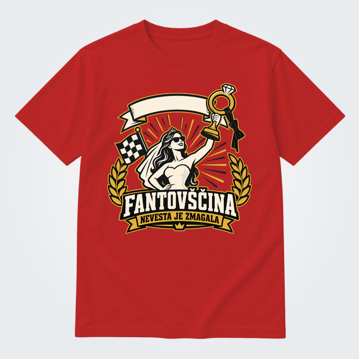 Personalizirana majica za fantovščino - Nevesta je zmagala, barva Rdeča