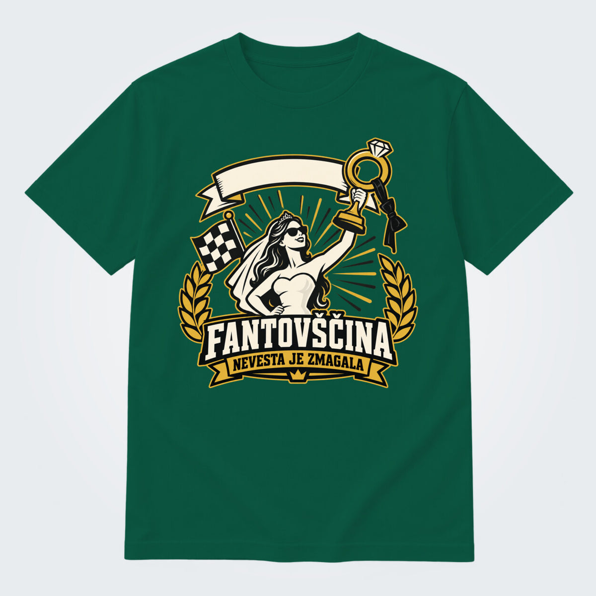 Personalizirana majica za fantovščino - Nevesta je zmagala, barva Stekleno zelena