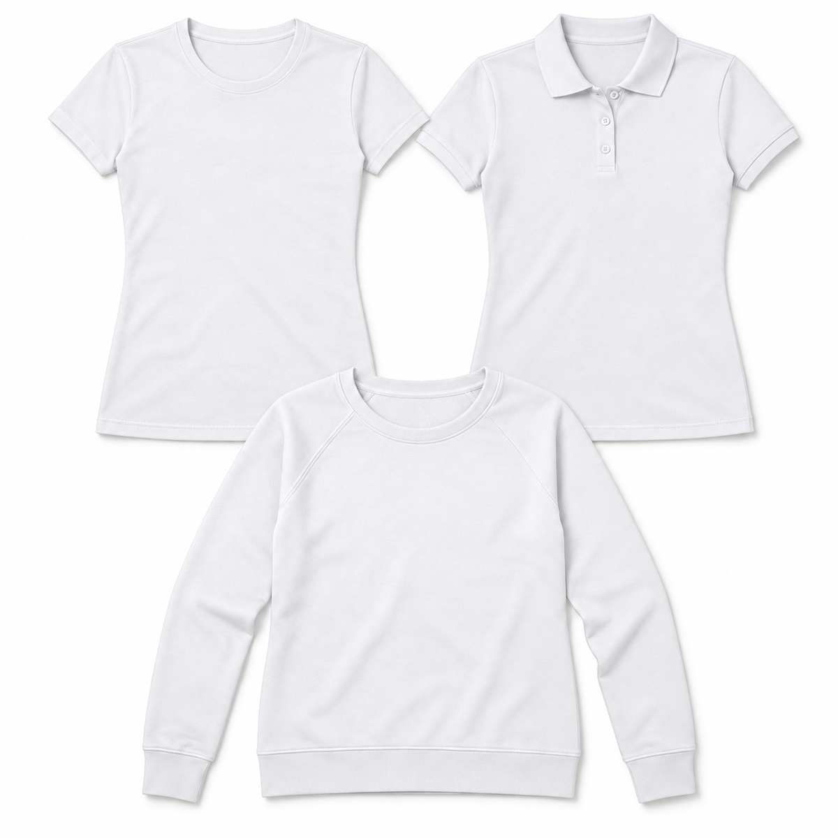 Ženski komplet oblačil oblekanadom s belo majico Iconic, polo majico in raglan pulover, primeren za delo.