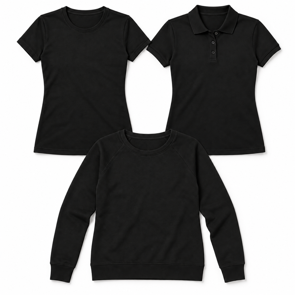 Ženski komplet Fruit of the Loom za delo z majico Iconic, polo majico in raglan pulover, črna barva, 3 kosa, oblekanadom