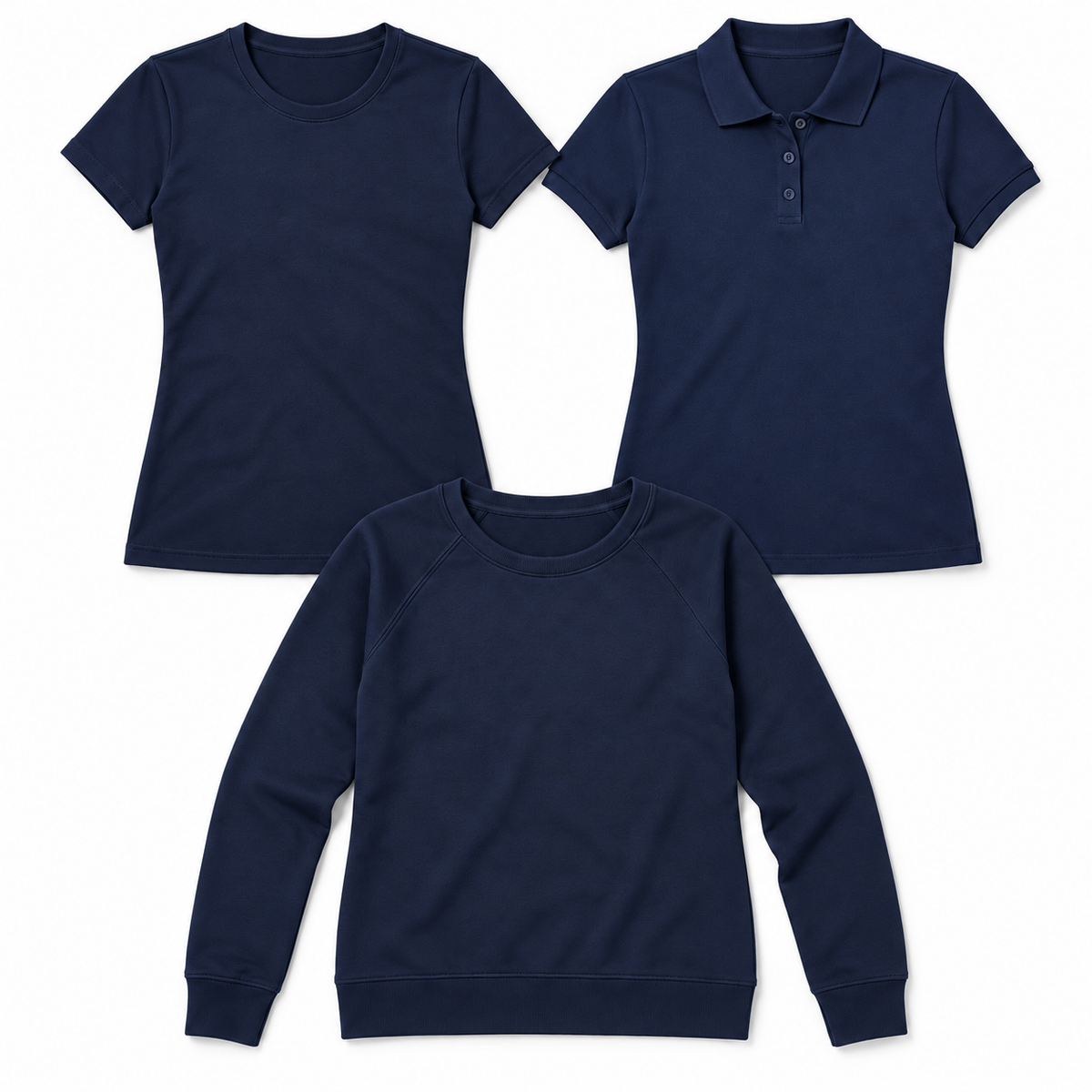 Ženski komplet Fruit of the Loom za delo, modro, vključuje majico Iconic, polo majico in raglan pulover, oblekanadom.