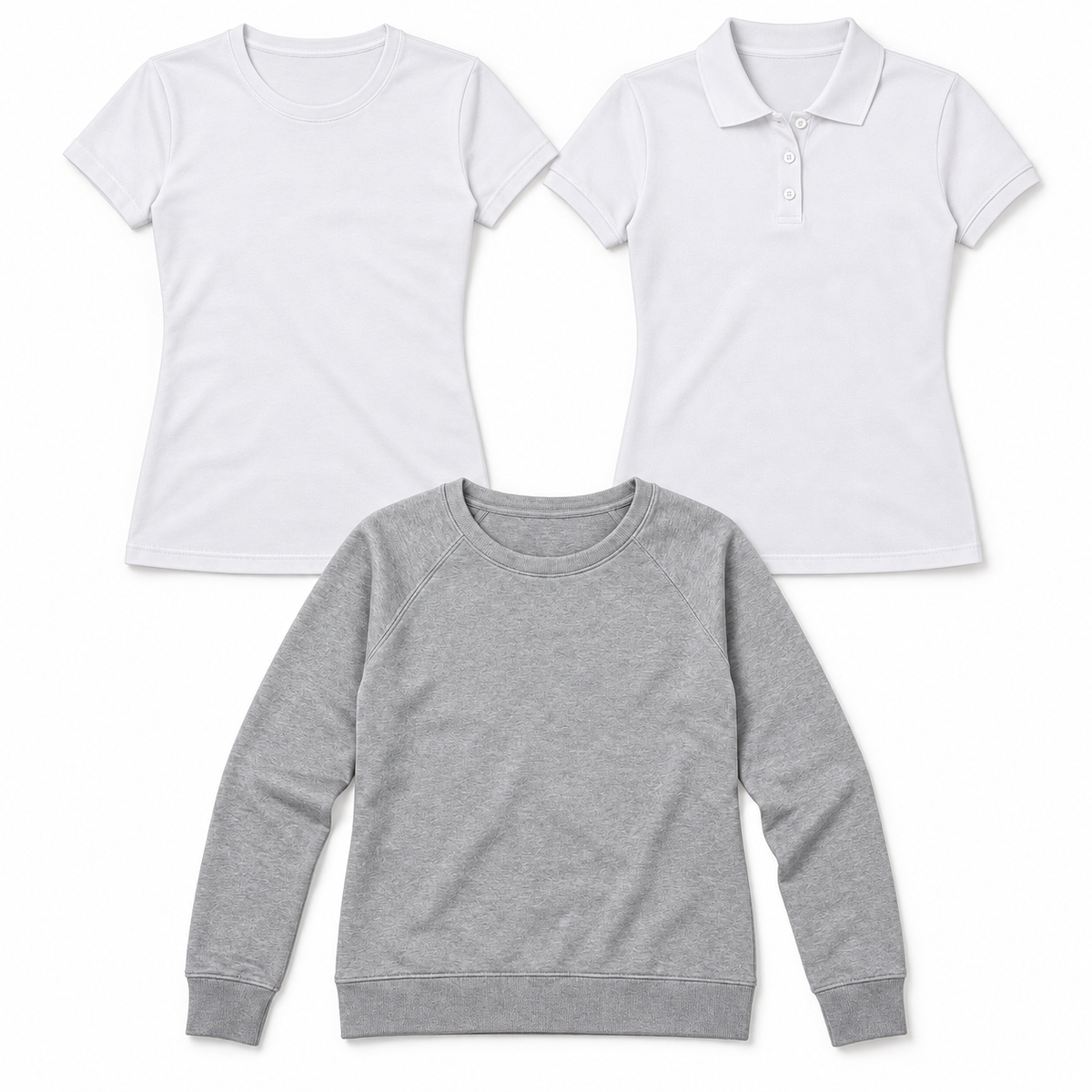 Ženski komplet oblačil oblekanadom z majico Iconic, polo majico in raglan pulover, v svetlih barvah, za delo.