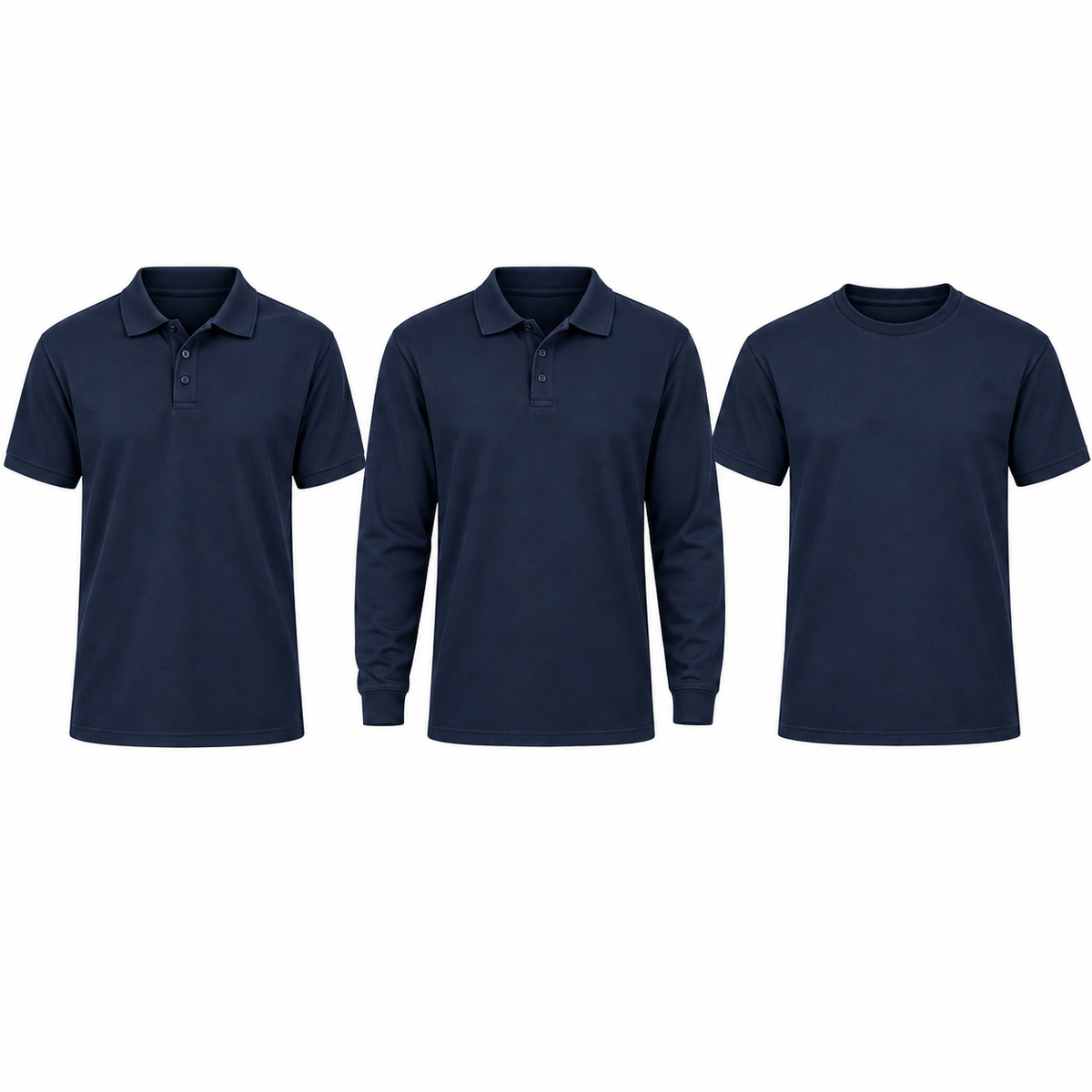 Moški komplet oblačil Fruit of the Loom s polo majicami s kratkimi in dolgimi rokavi ter majico, modre barve, 3 kosa