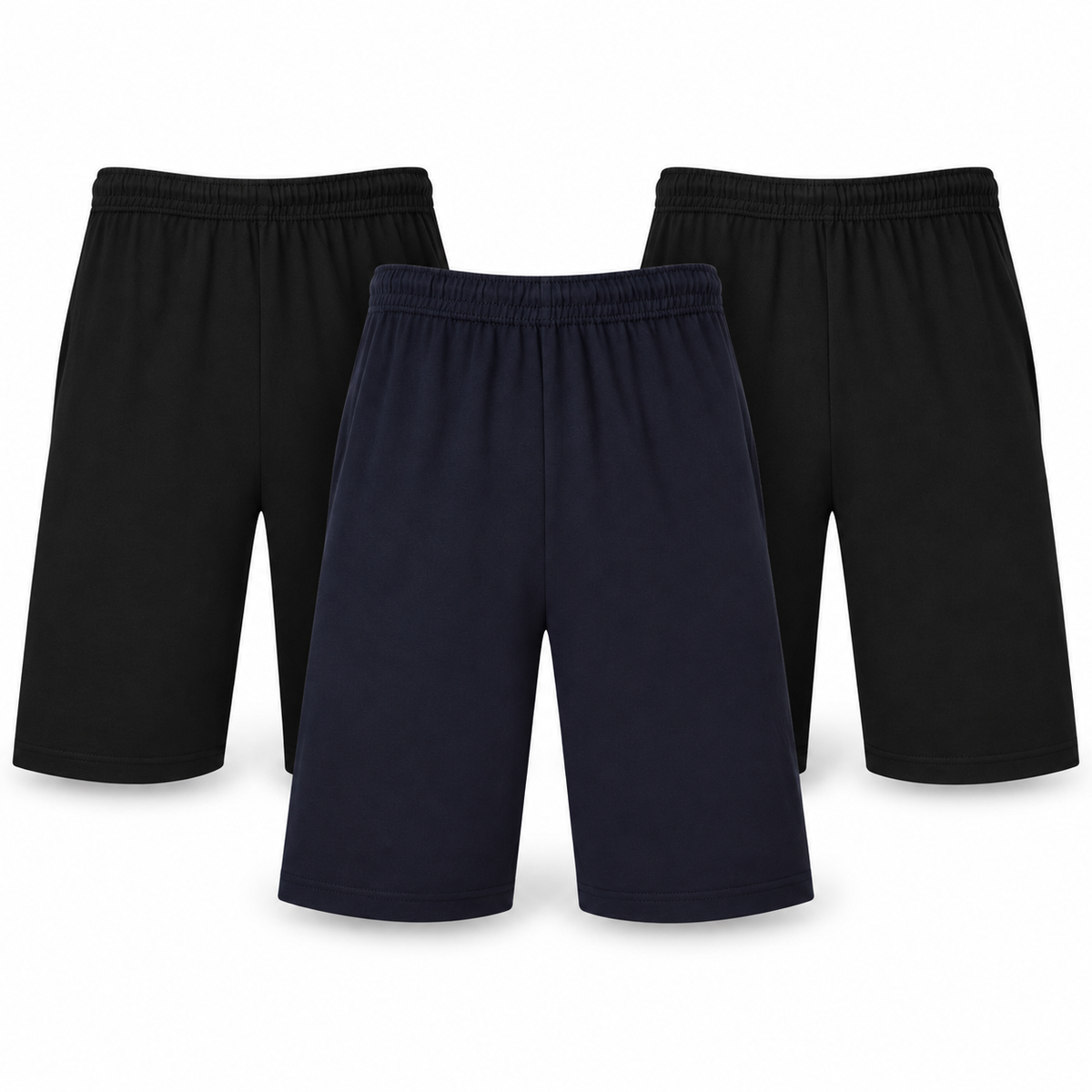 Komplet 3 temnih kratkih hlač Fruit of the Loom Iconic 195: dve črni in ene mornarsko modre