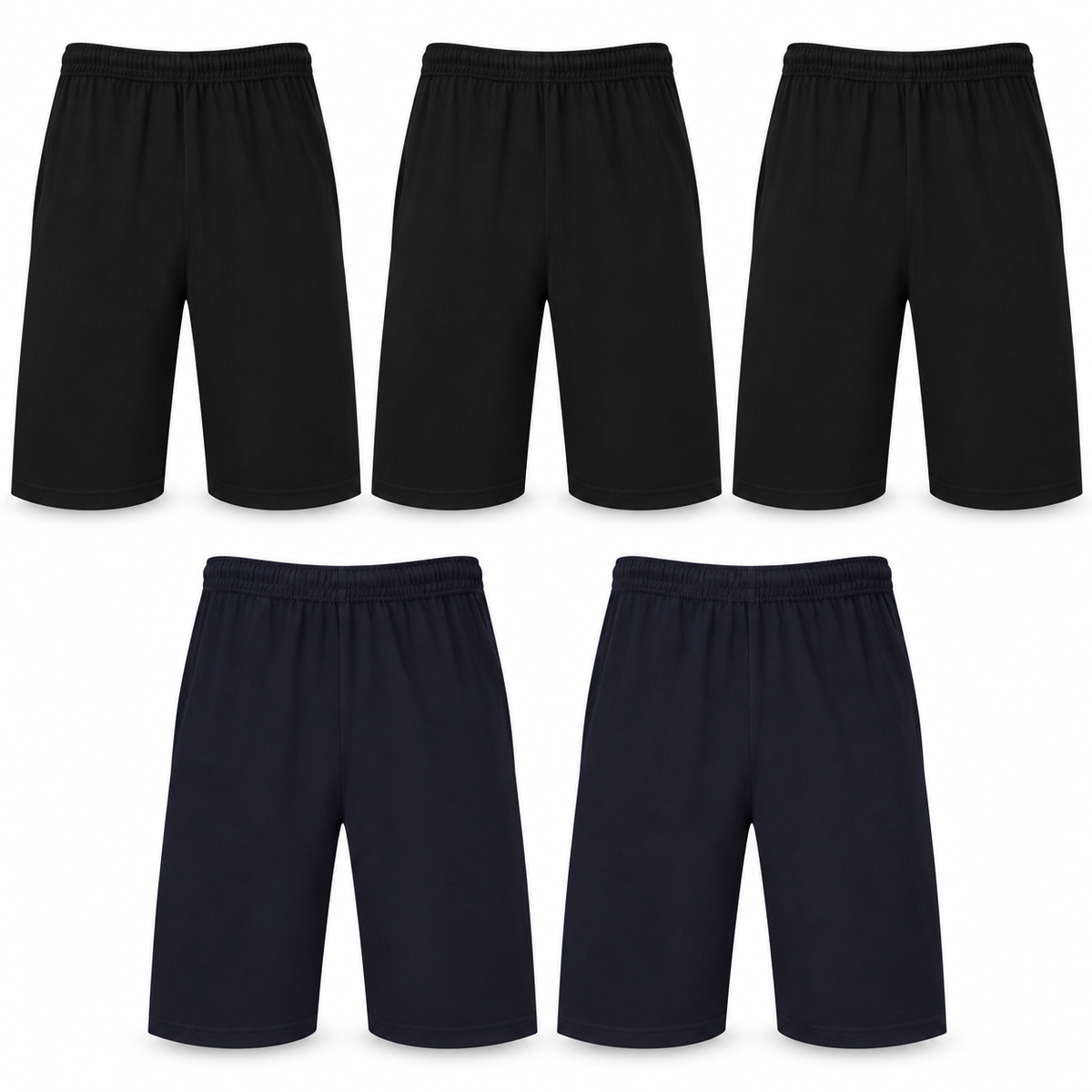 Komplet 5 temnih kratkih hlač Fruit of the Loom Iconic 195: tri črne in dvoje mornarsko modre