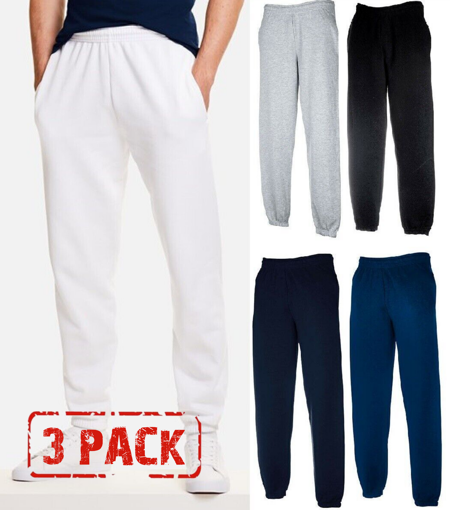 Moške kratke trenirke Fruit Of The Loom v 3-pack, udobne in primerne za šport ali sprostitev, na sliki v barvni izvedbi.