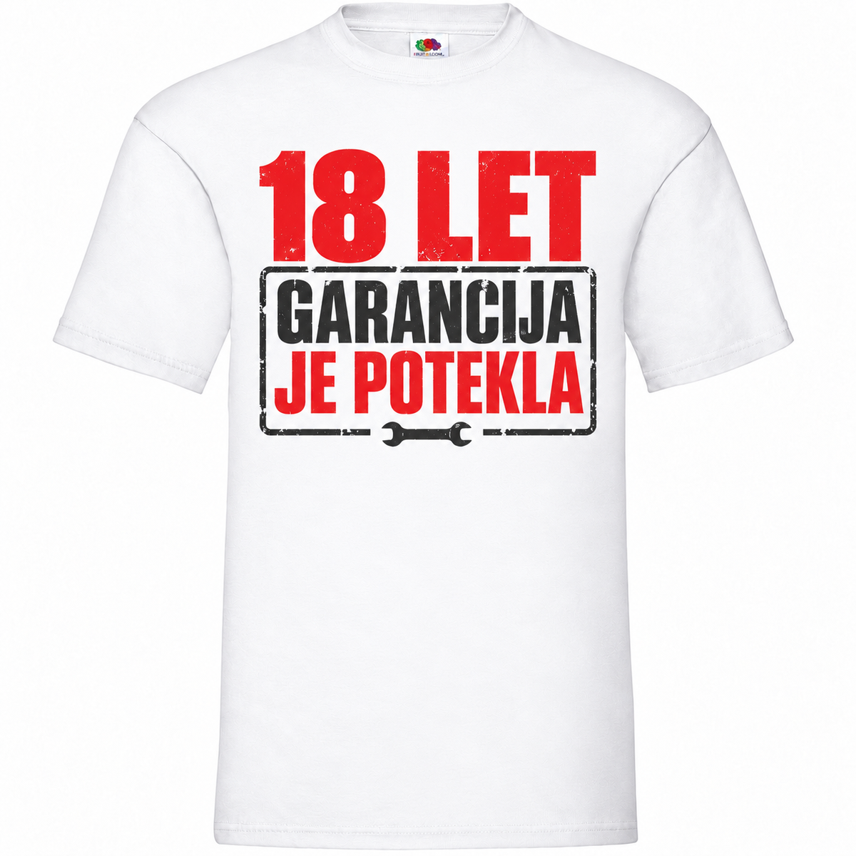Moška majica za 18 let Garancija je potekla, bela, Fruit of the Loom