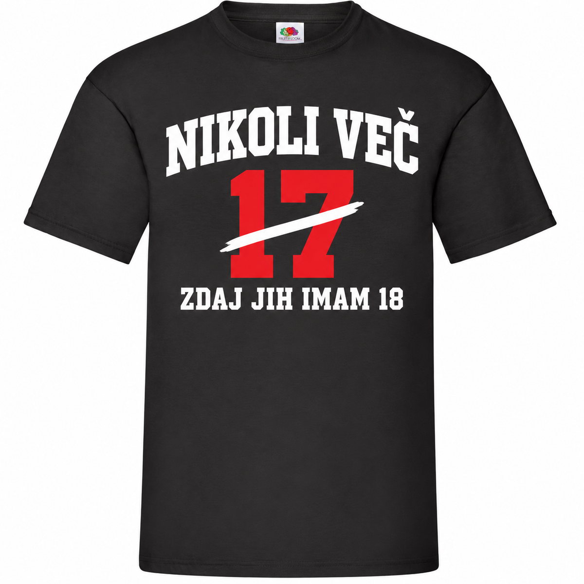 Moška majica za 18 let Nikoli več 17, Fruit of the Loom, črna