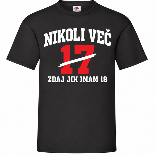 Moška majica za 18 let Nikoli več 17, Fruit of the Loom, črna