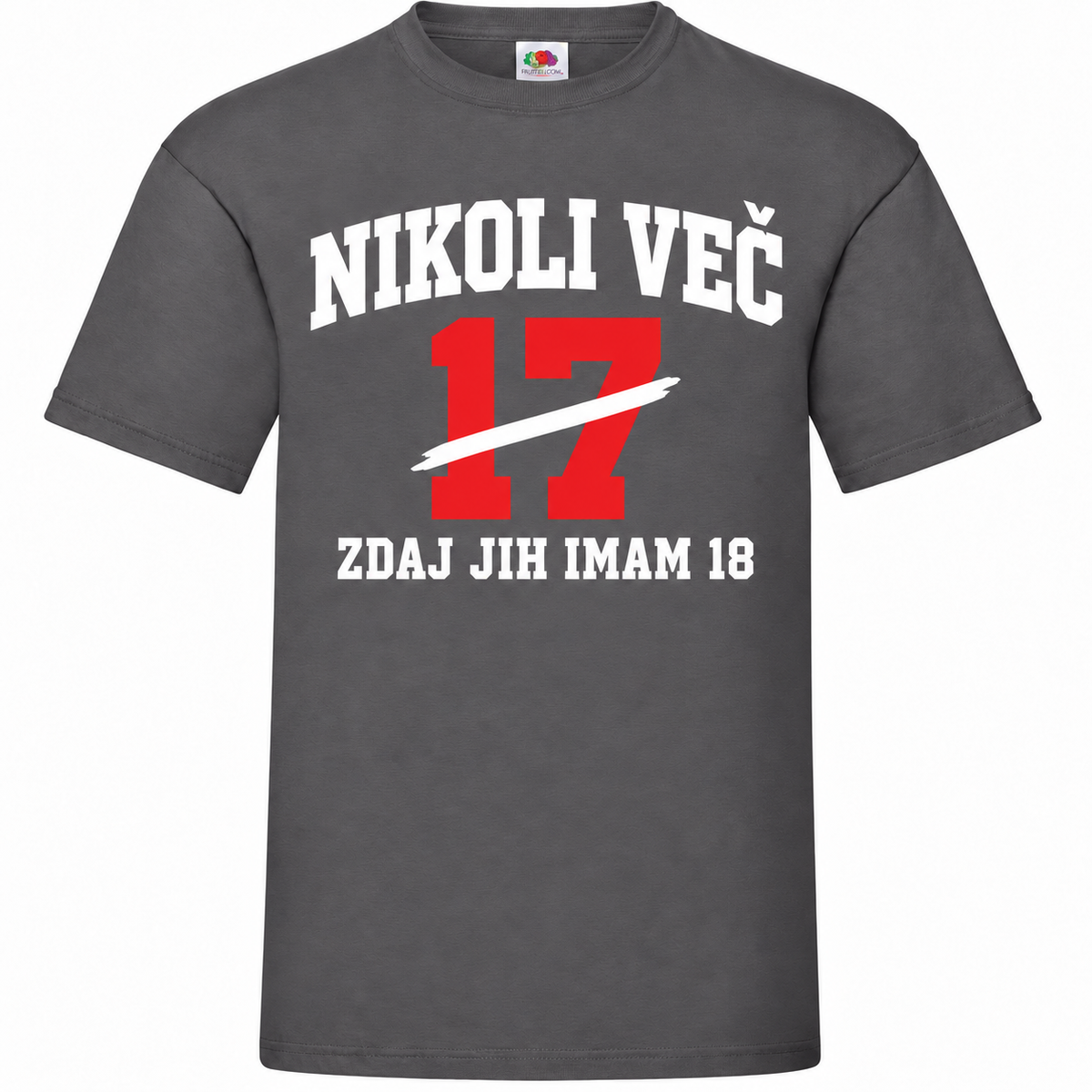 Moška majica za 18 let Nikoli več 17, Fruit of the Loom, grafitna