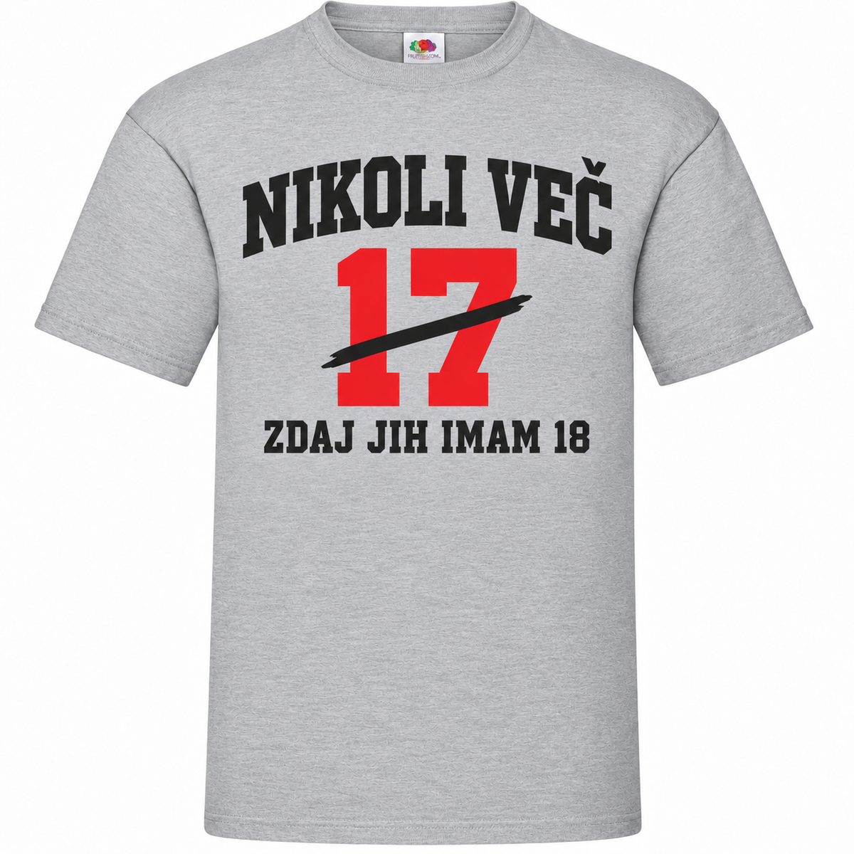 Moška majica za 18 let Nikoli več 17, Fruit of the Loom, siva