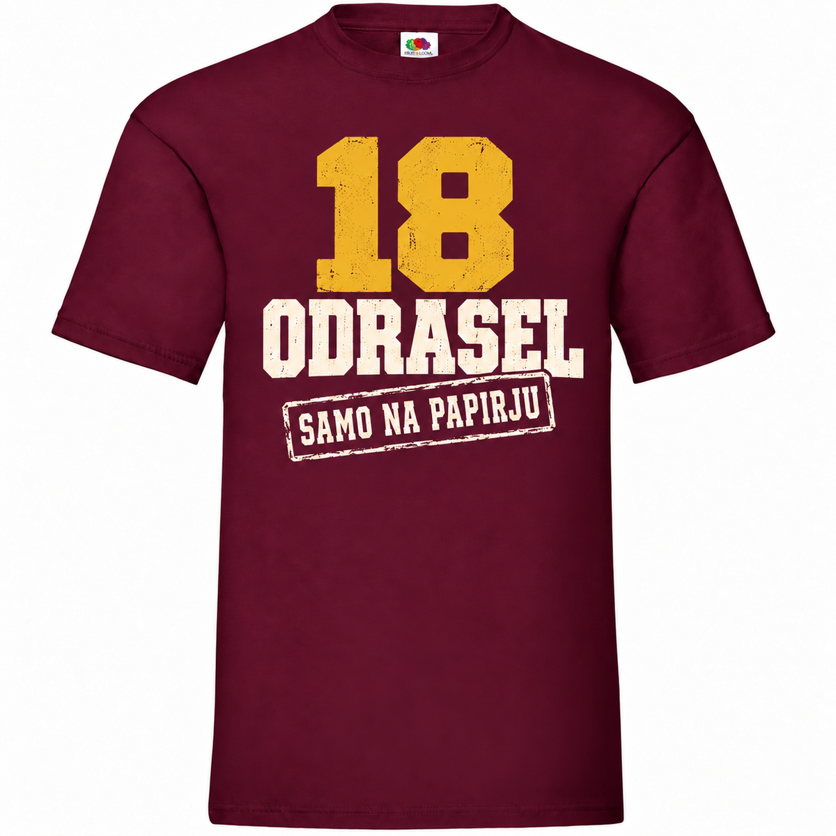 Moška majica za 18 let Odrasel samo na papirju, bordo, Fruit of the Loom