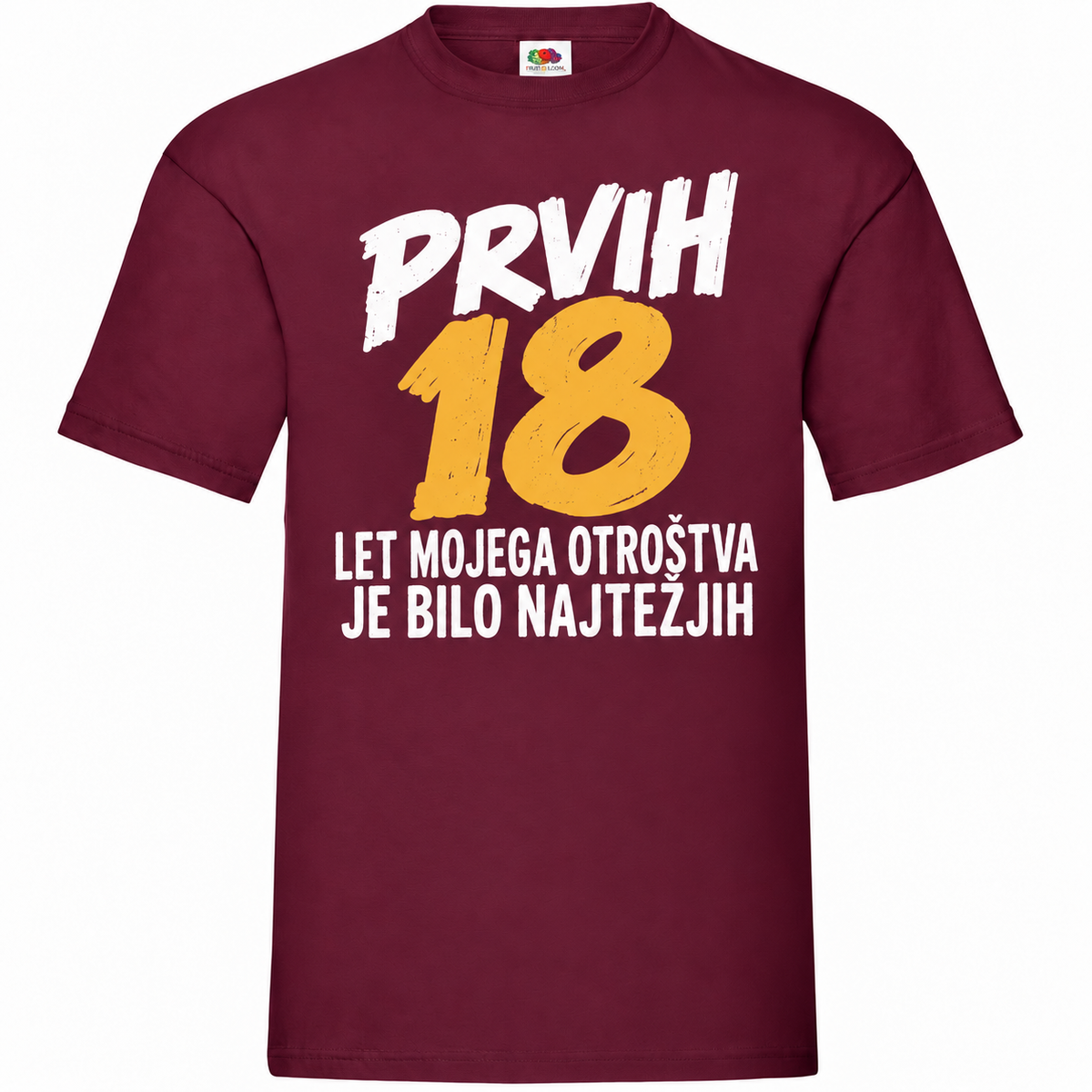 Moška majica za 18 let Prvih 18 let mojega otroštva, Fruit of the Loom, bordo