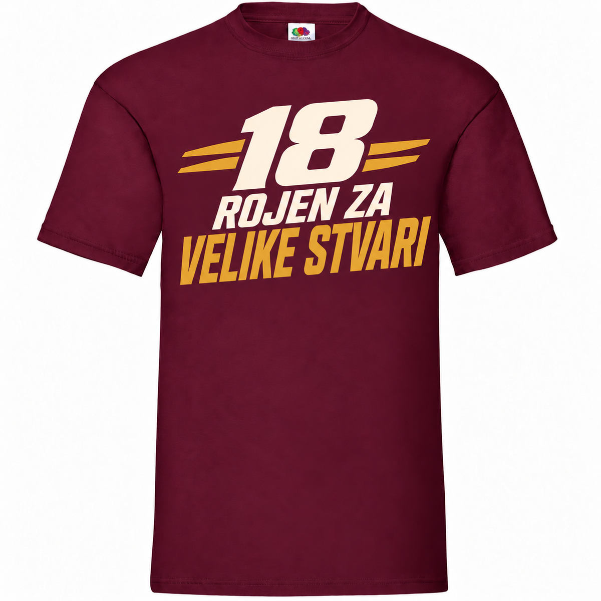 Moška majica za 18 let Rojen za velike stvari, bordo, Fruit of the Loom
