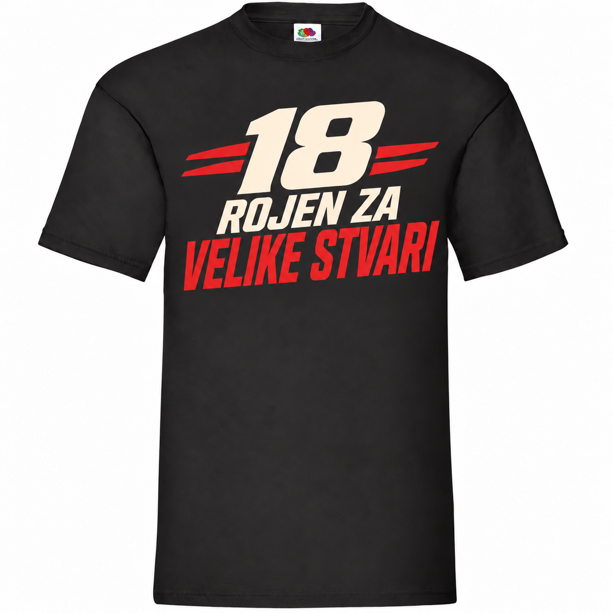 Moška majica za 18 let Rojen za velike stvari, črna, Fruit of the Loom