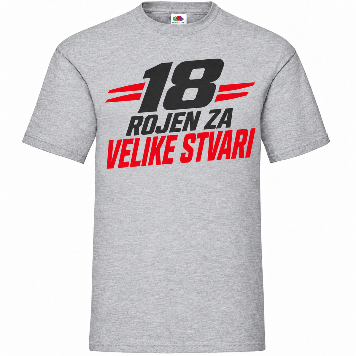 Moška majica za 18 let Rojen za velike stvari, siva, Fruit of the Loom