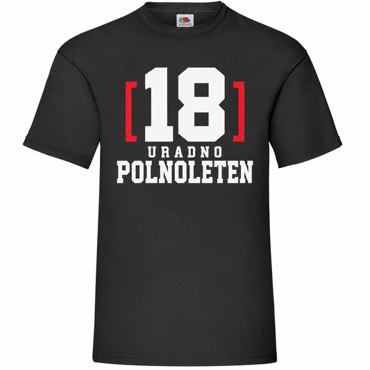 Moška majica za 18 let Uradno polnoleten, Fruit of the Loom, črna