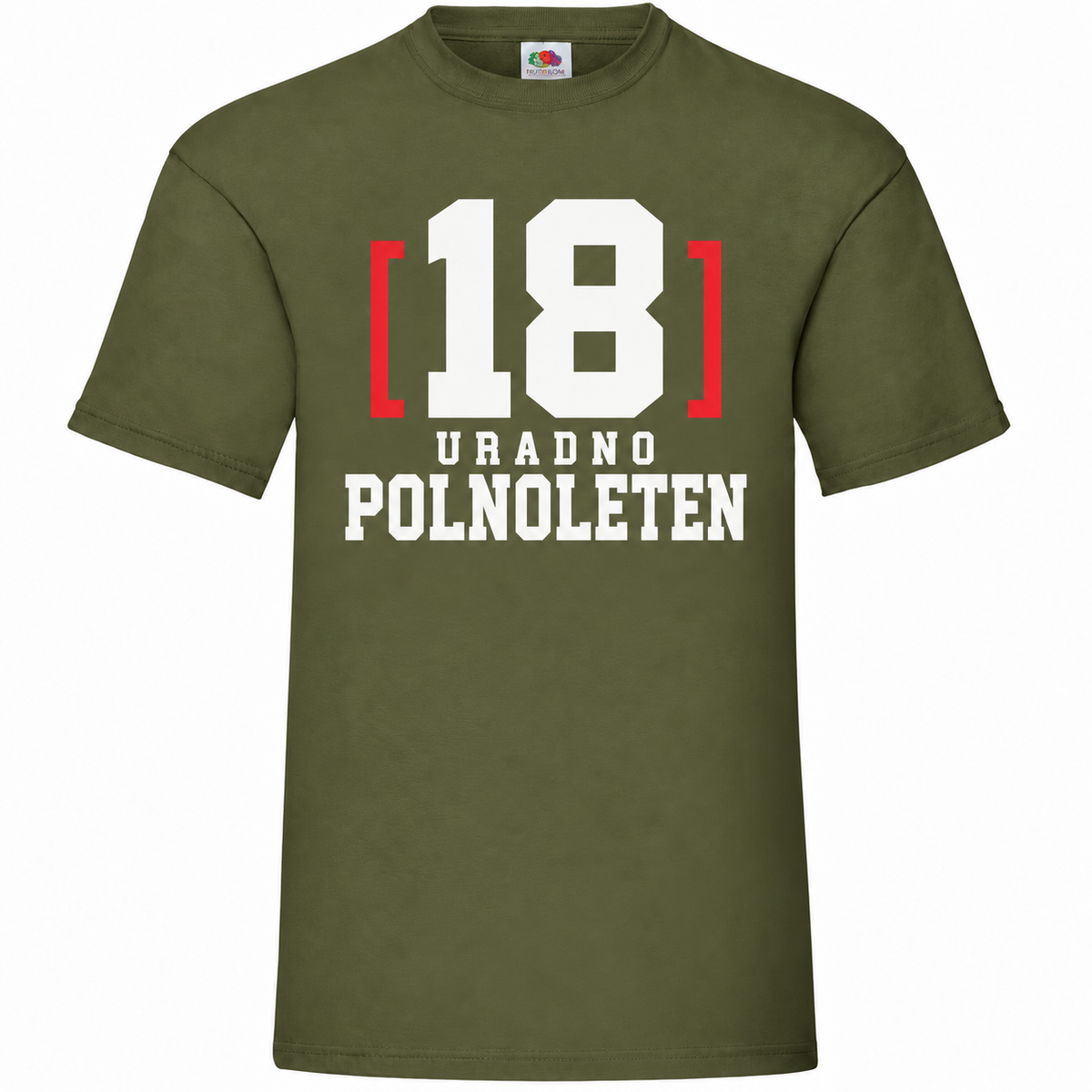 Moška majica za 18 let Uradno polnoleten, Fruit of the Loom, olivna