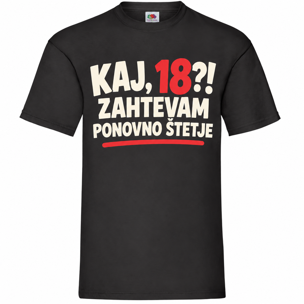 Moška majica za 18 let Zahtevam ponovno štetje, Fruit of the Loom, črna