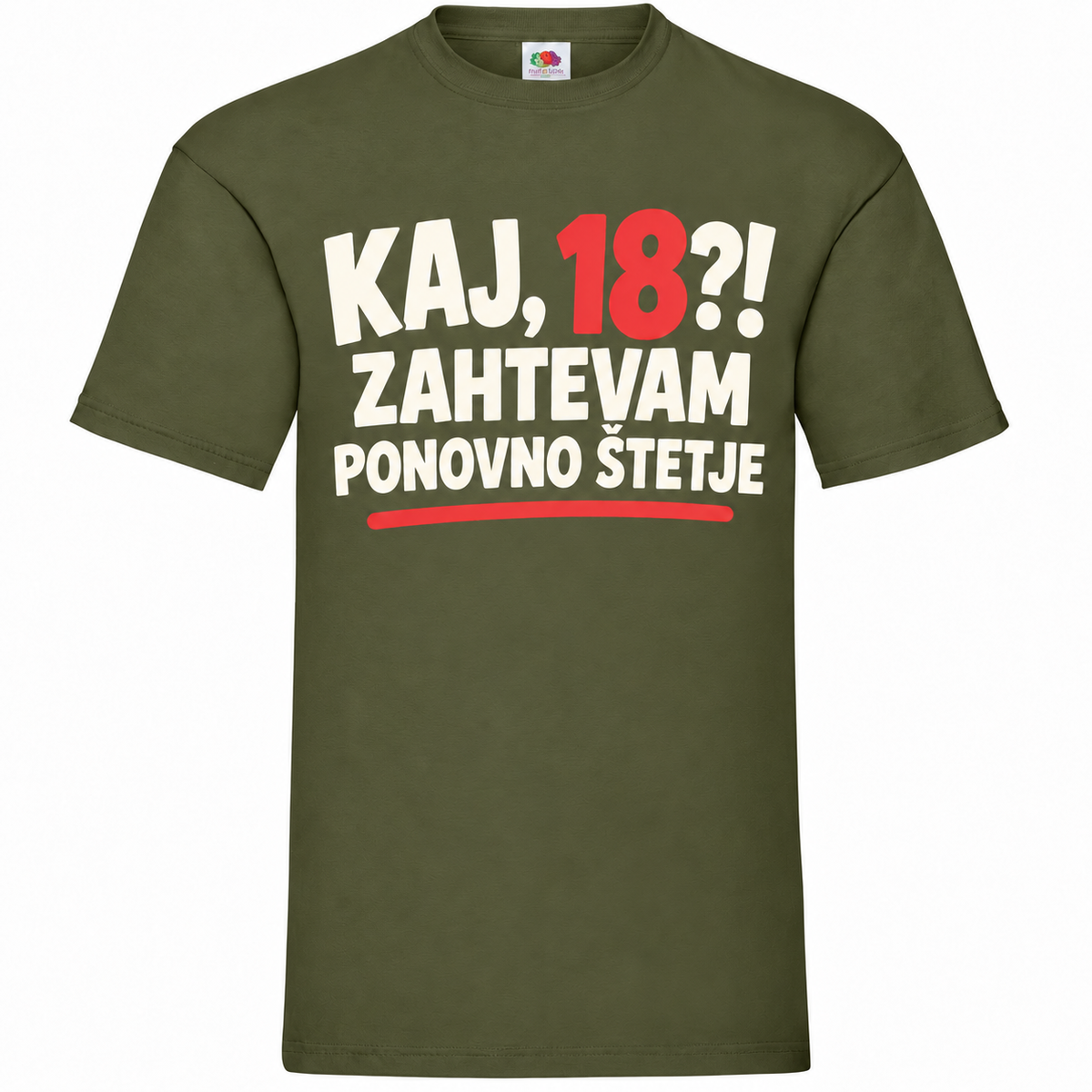 Moška majica za 18 let Zahtevam ponovno štetje, Fruit of the Loom, olivna