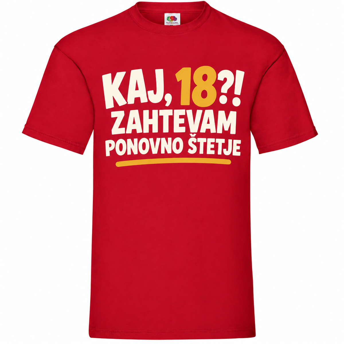 Moška majica za 18 let Zahtevam ponovno štetje, Fruit of the Loom, rdeča