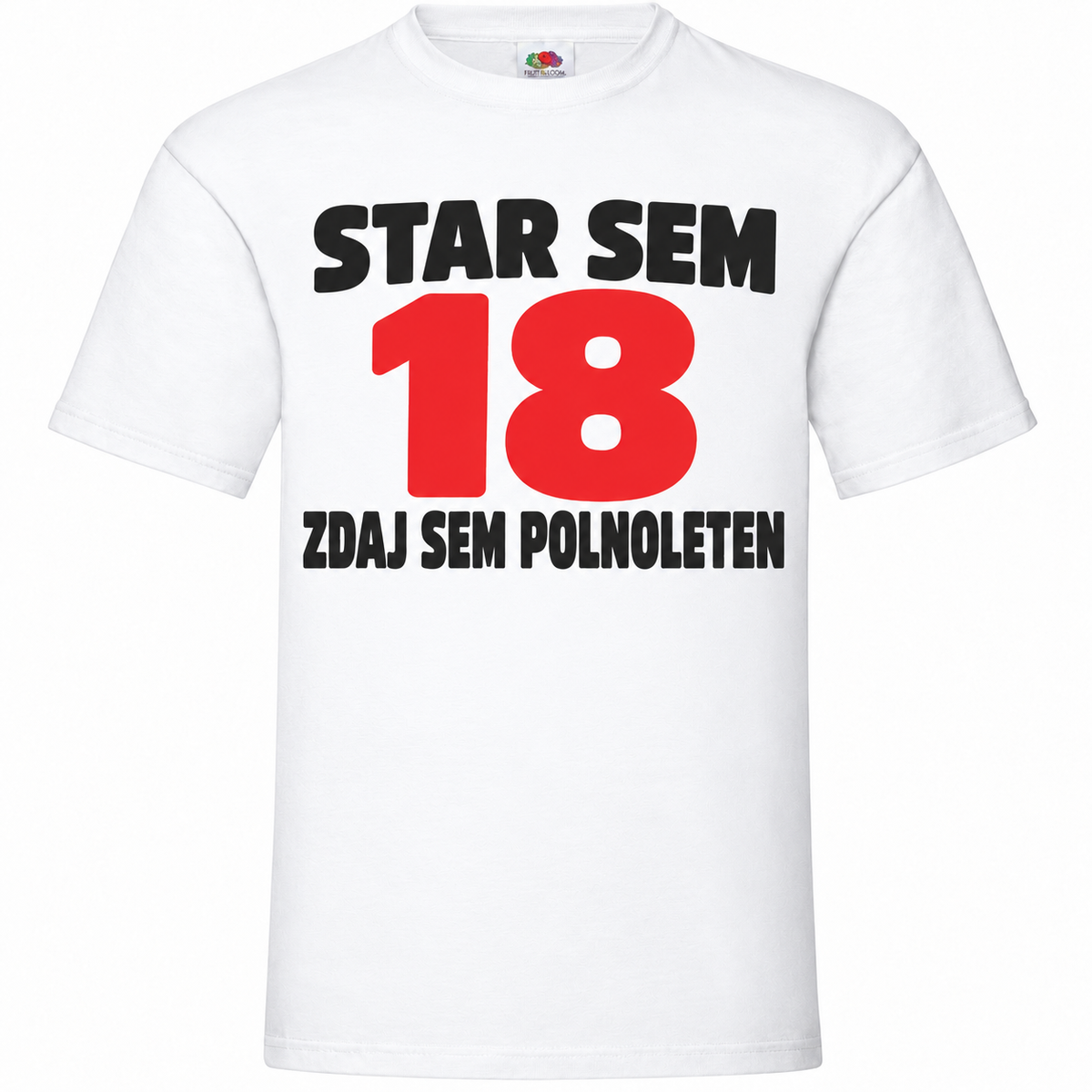 Moška majica za 18 let Star sem 18, zdaj sem polnoleten, Fruit of the Loom, bela