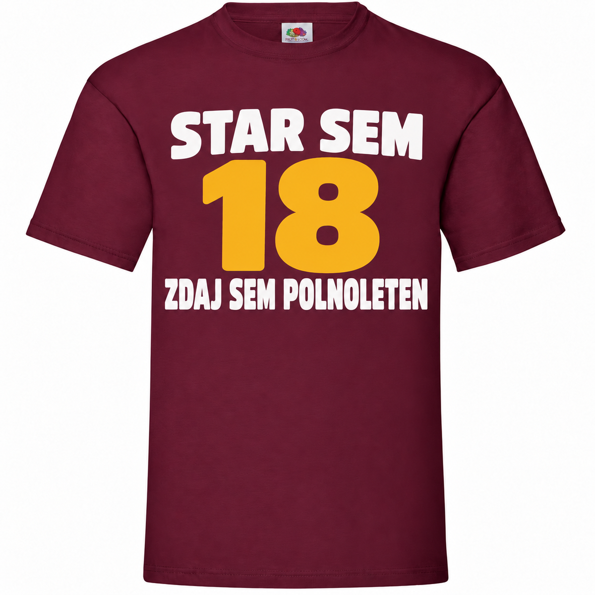 Moška majica za 18 let Star sem 18, zdaj sem polnoleten, Fruit of the Loom, bordo