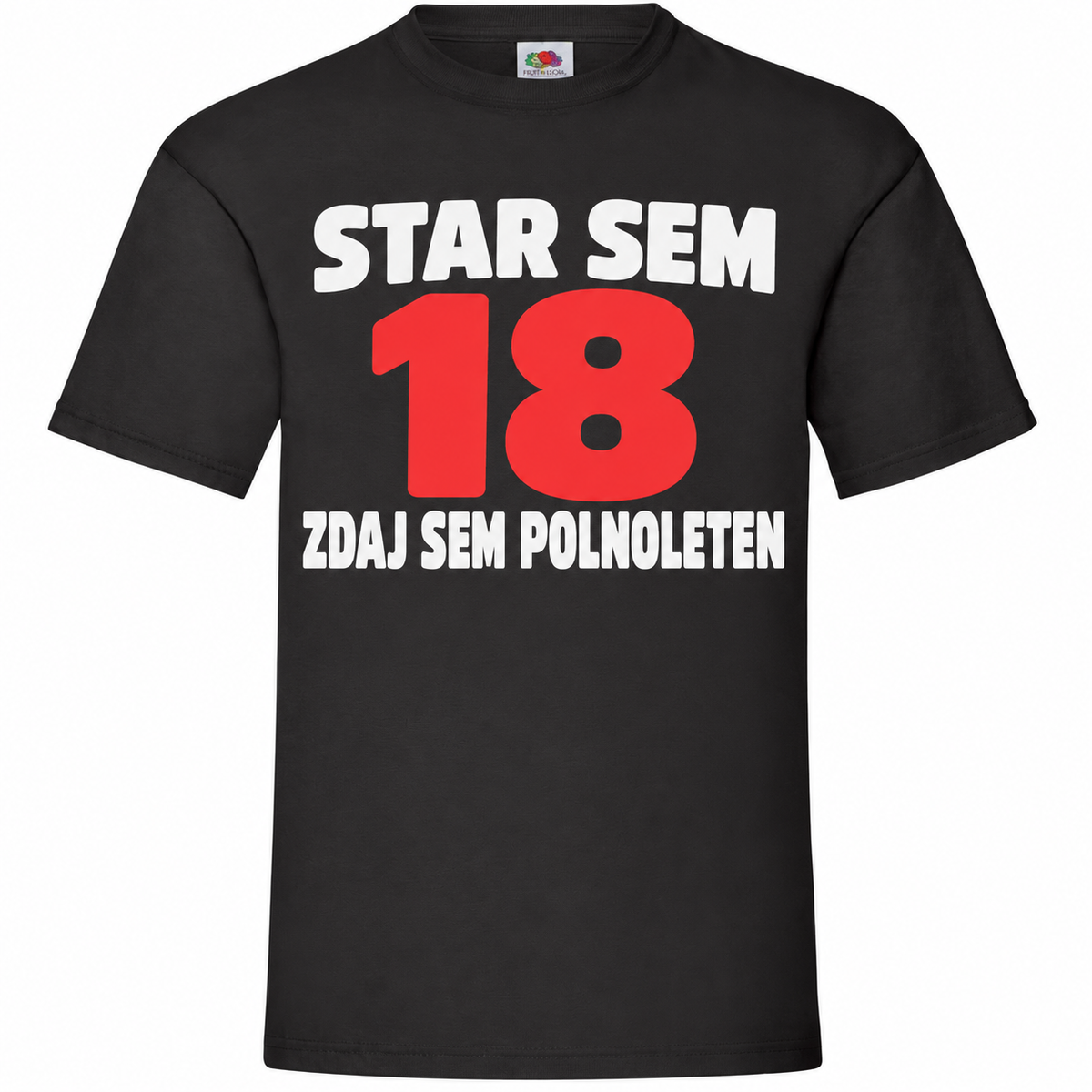Moška majica za 18 let Star sem 18, zdaj sem polnoleten, Fruit of the Loom, črna