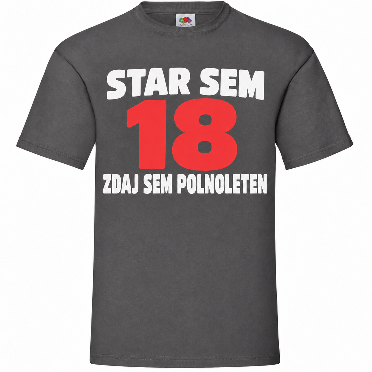 Moška majica za 18 let Star sem 18, zdaj sem polnoleten, Fruit of the Loom, grafitna