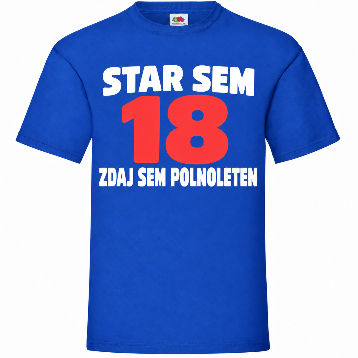 Moška majica za 18 let Star sem 18, zdaj sem polnoleten, Fruit of the Loom, kraljevo modra