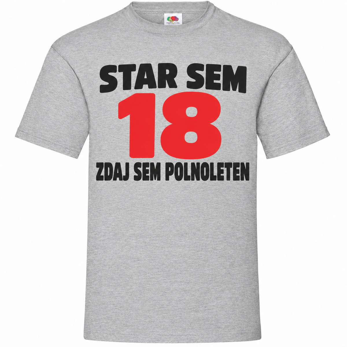Moška majica za 18 let Star sem 18, zdaj sem polnoleten, Fruit of the Loom, siva