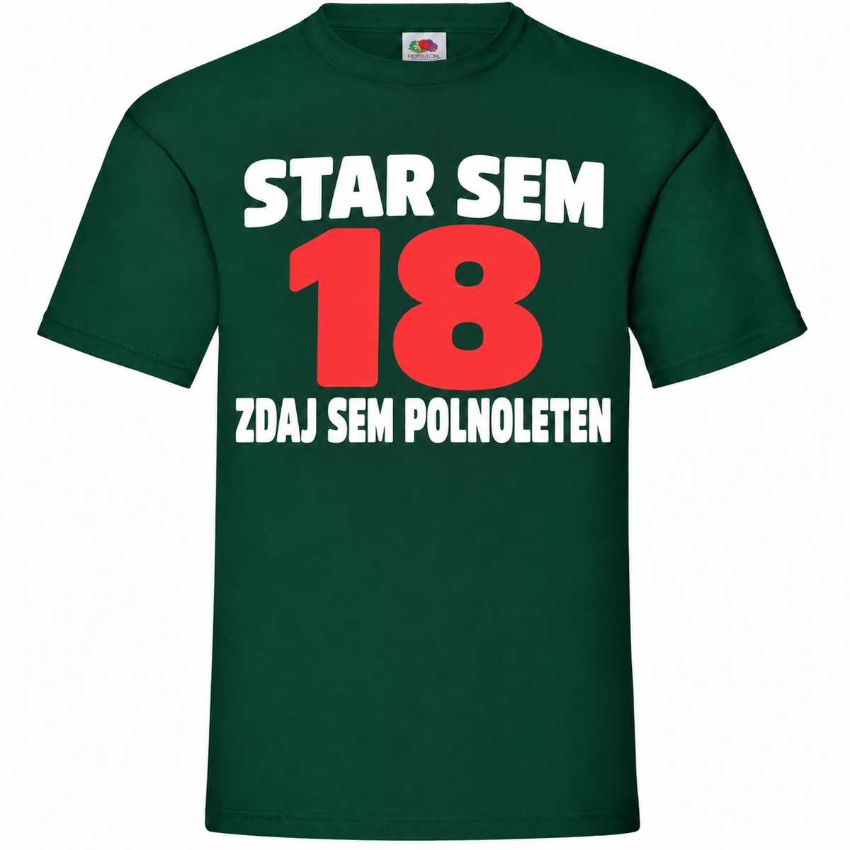 Moška majica za 18 let Star sem 18, zdaj sem polnoleten, Fruit of the Loom, stekleno zelena