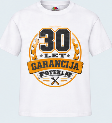 Moška majica za 30 let Garancija potekla, Fruit of the Loom, Bela