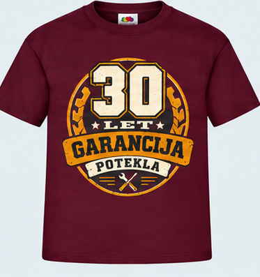 Moška majica za 30 let Garancija potekla, Fruit of the Loom, Bordo