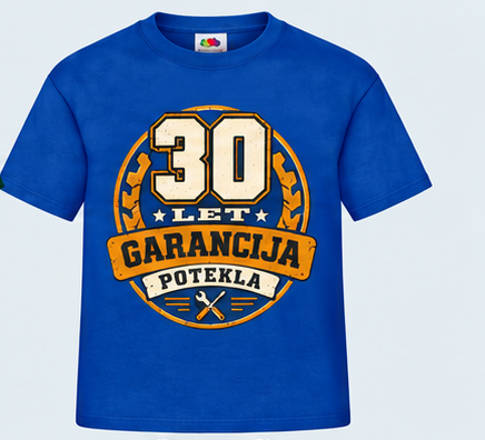 Moška majica za 30 let Garancija potekla, Fruit of the Loom, Kraljevo modra