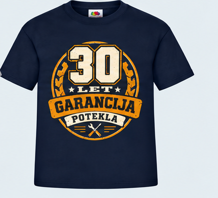 Moška majica za 30 let Garancija potekla, Fruit of the Loom, Mornarsko modra