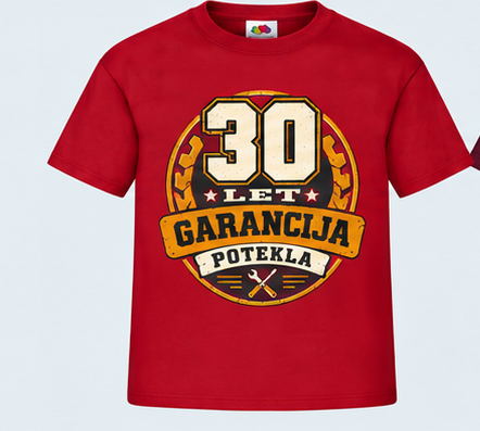 Moška majica za 30 let Garancija potekla, Fruit of the Loom, Rdeča