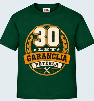 Moška majica za 30 let Garancija potekla, Fruit of the Loom, Stekleno zelena